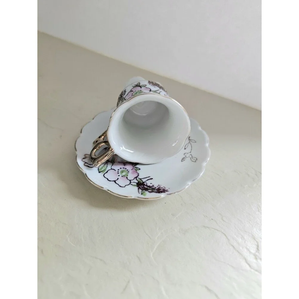 Vintage Miniature Cup And Saucer Floral Design Made In Japan